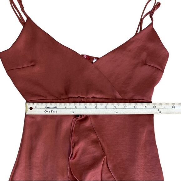 Lucy in the Sky Smooth Satin Orange Rust Ruffle Slip Mini Dress Size S - Picture 13 of 13